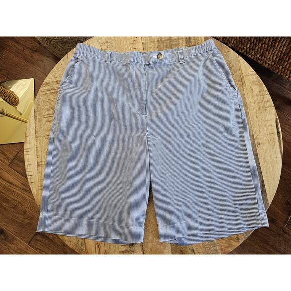 Lands' End Pants - Lands' End Seersucker Striped Chino Shorts Women's Size 18 Coastal Preppy Casual
